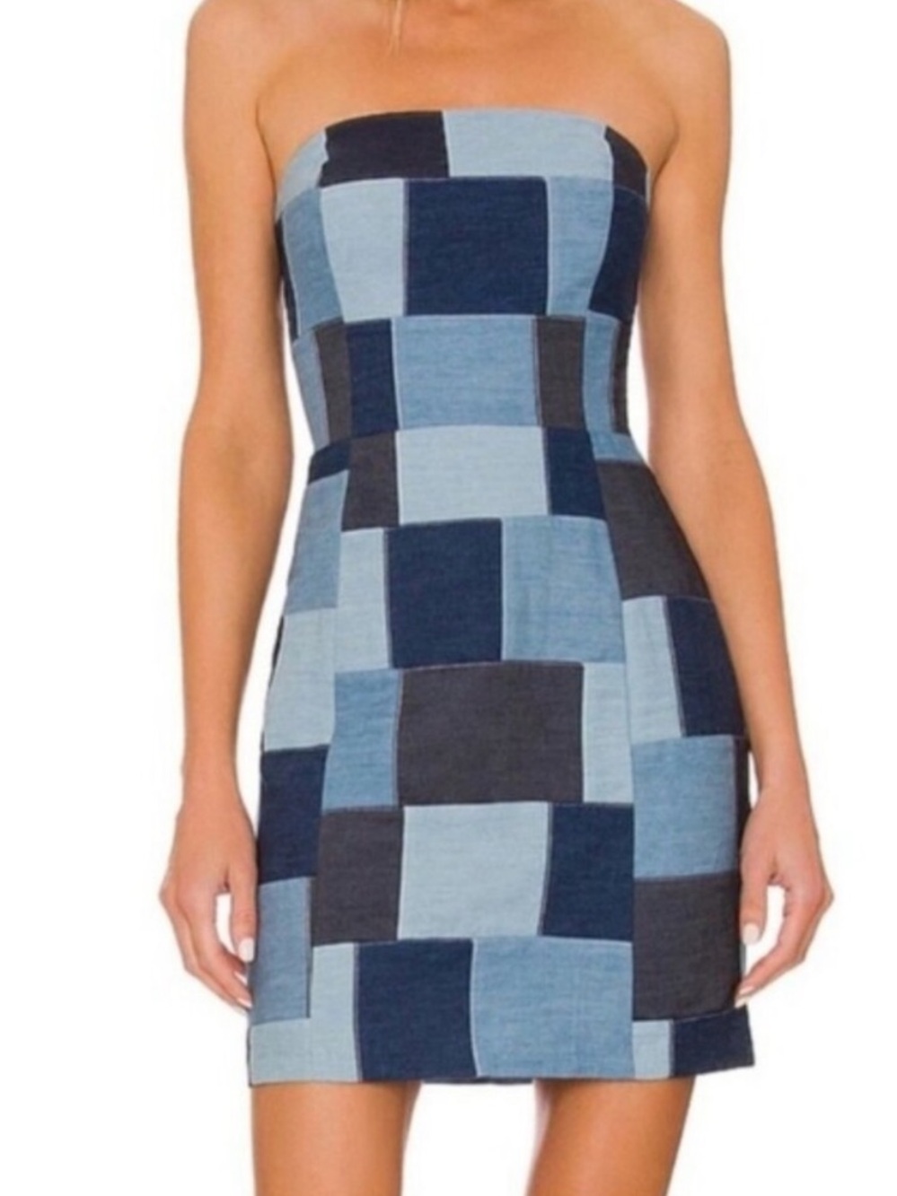Amanda Uprichard Denim Patchwork Mini Dress (HEMMED)